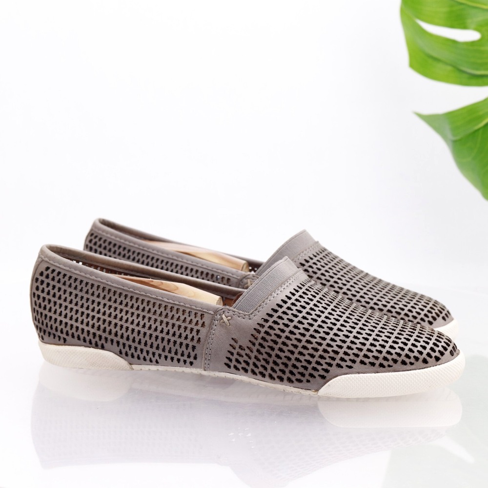 Frye Shoes Womens Melanie Loafer Size 8.5 Gray Leather Perforated Flats Slip On